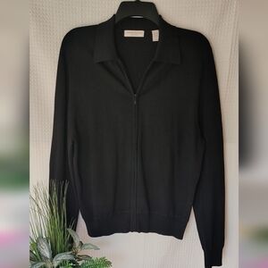 Valerie Stevens Seperates Women's  Black Collared Zip-Up Cardigan Size Large